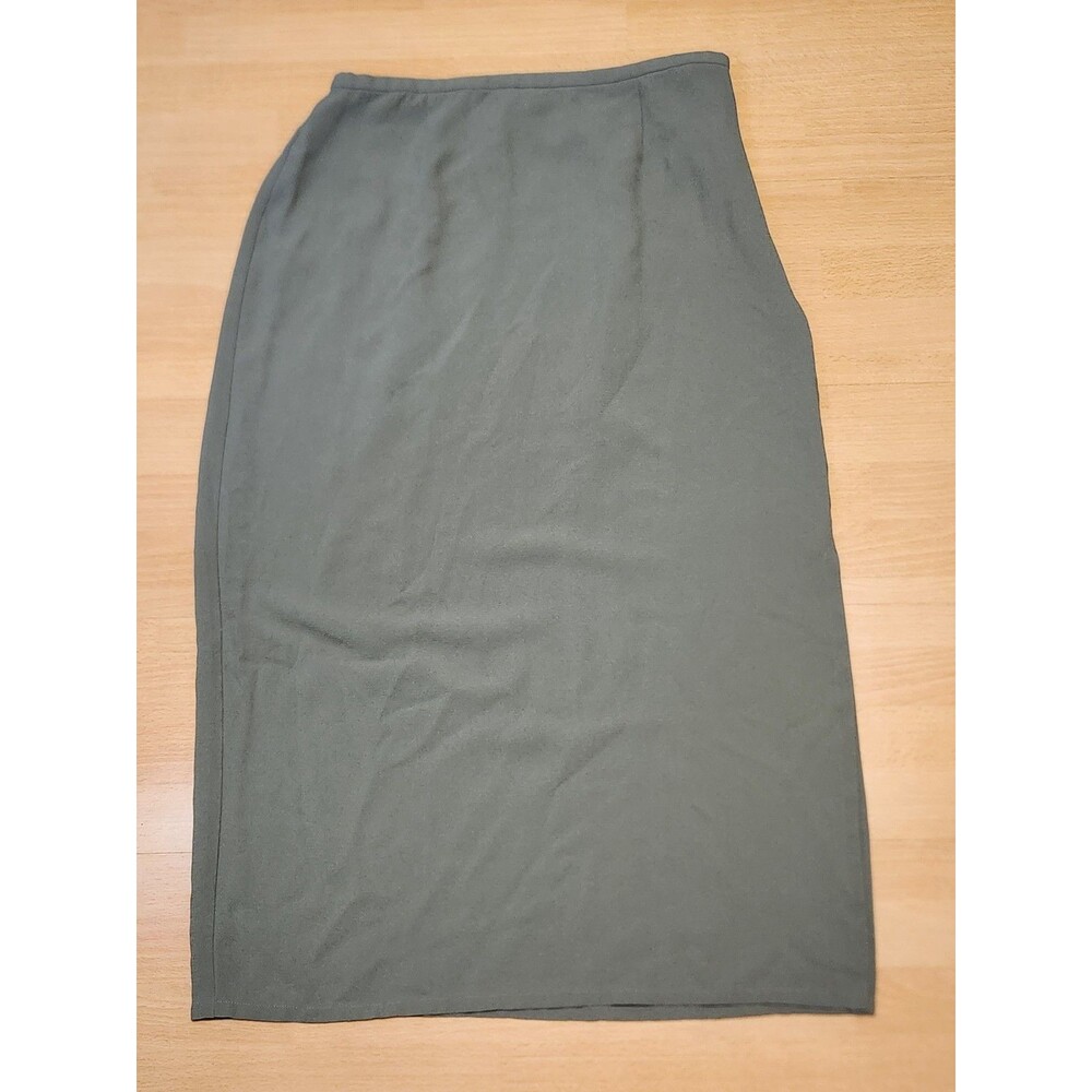 Women's Eileen Fisher Green Silk Skirt Side Slit Size Medium Mid Calf Length